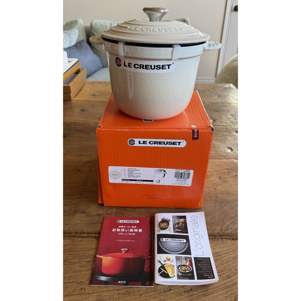 Le Creuset Enameled Cast IronCocotte Every Rice Pot Casserole 20 cm Meringue NEW